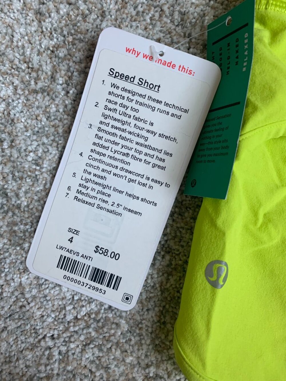 Lululemon Women's Speed Short 2.5", Antidote, size 4 NWT - Picture 6 of 9